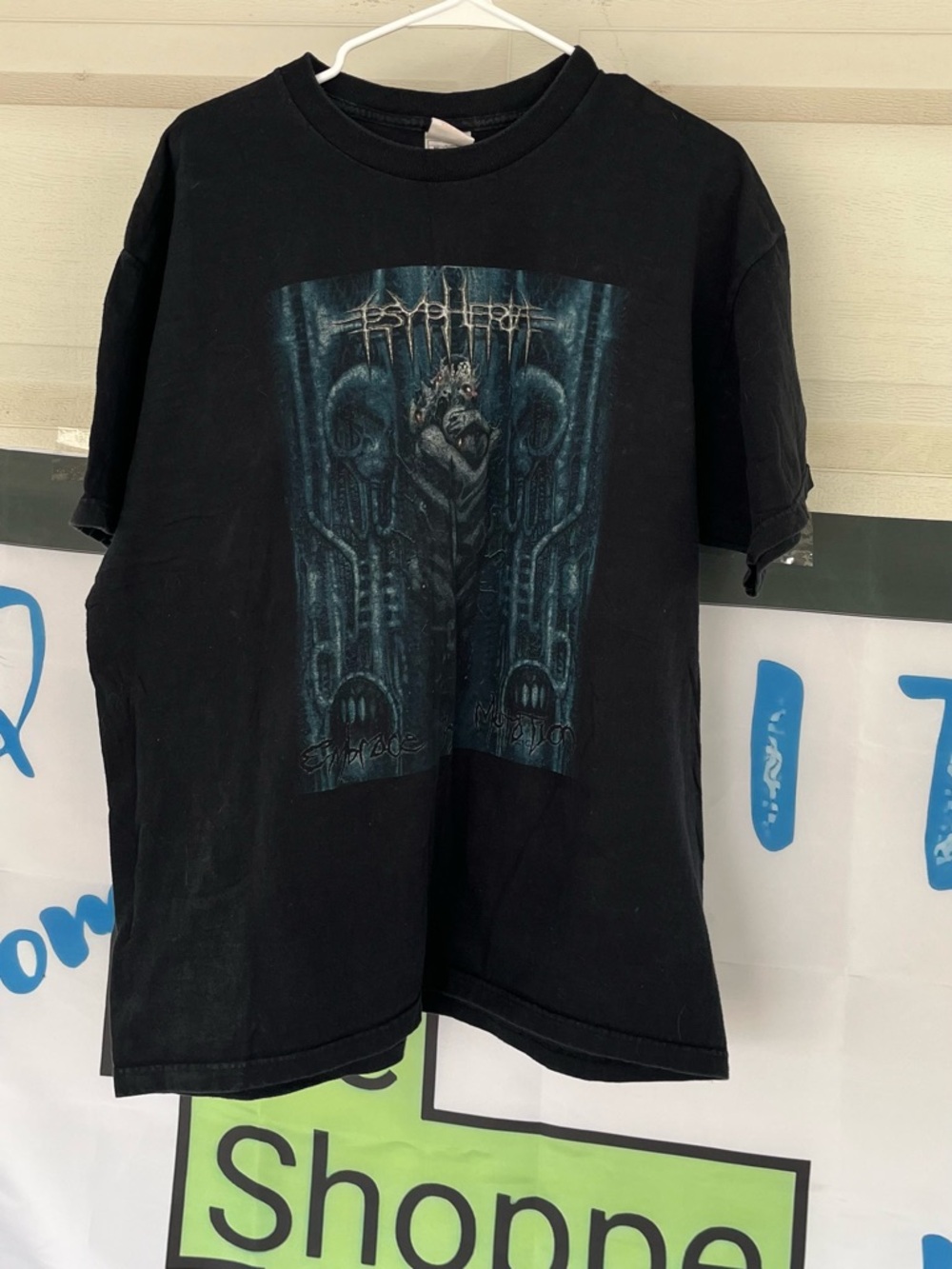 Psypheria Concert Black Graphic Men’s T-Shirt with Dark Blue Gothic Print